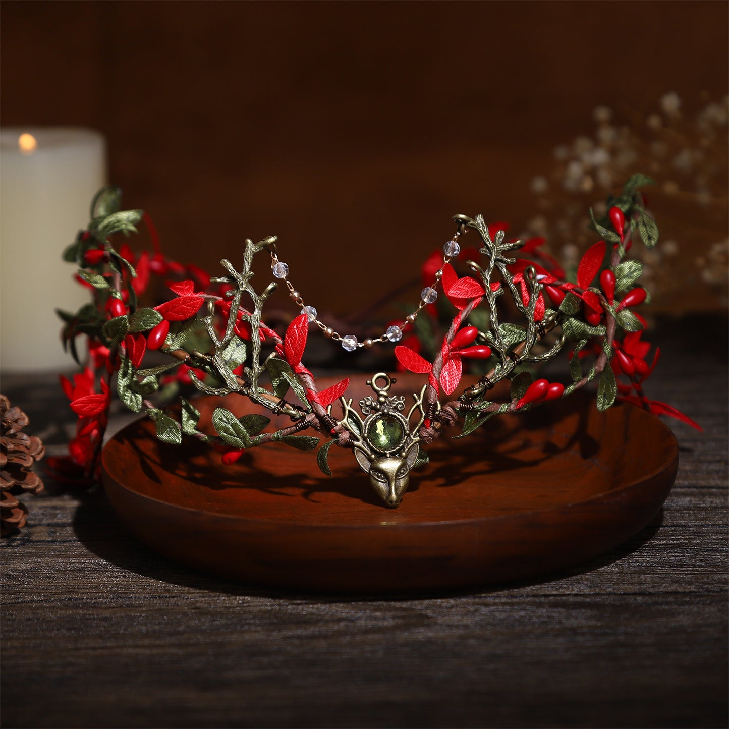 Handmade Woodland Leaf Crown - Forest ELf Hadpiece Green Branch Antler Tiara