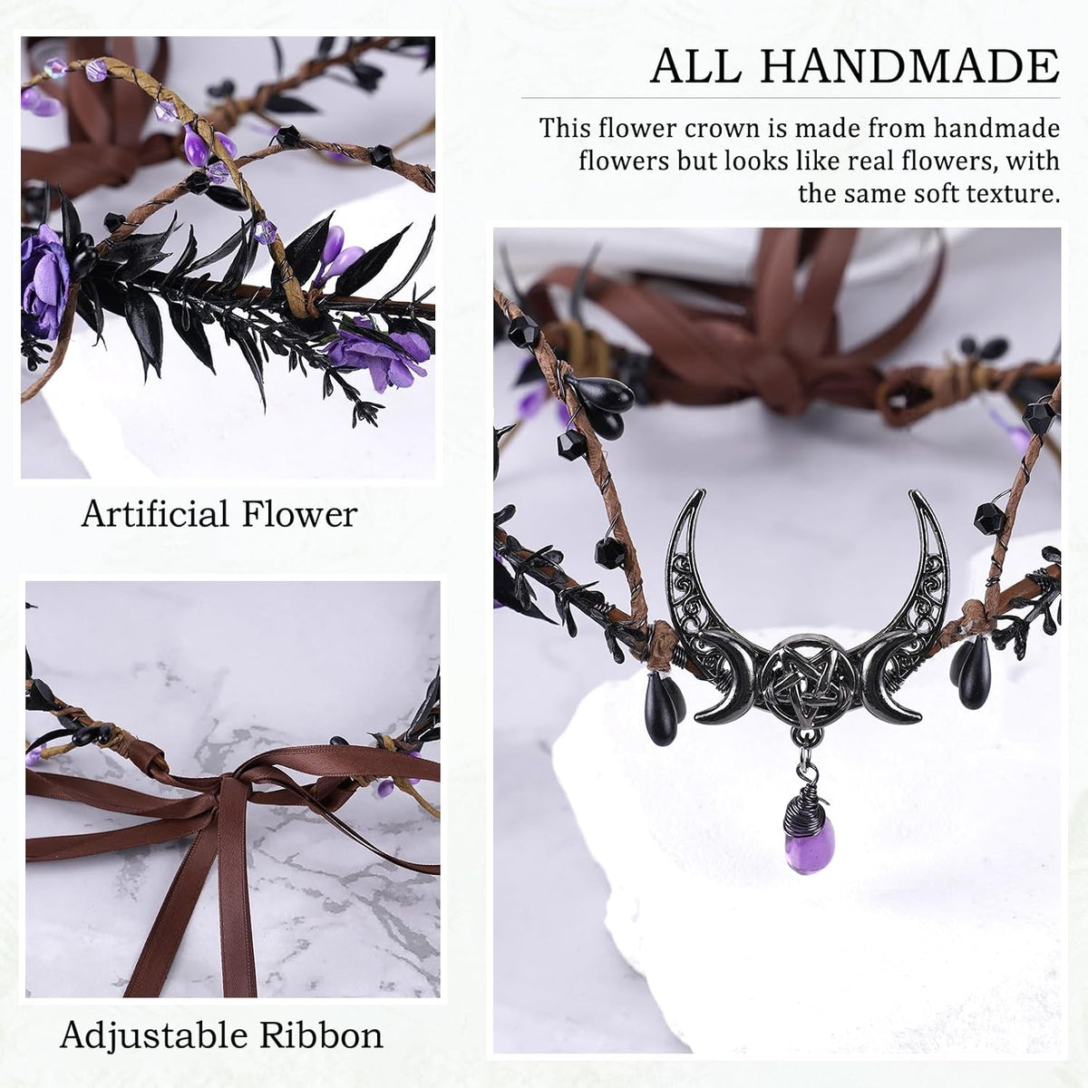 MOSTORY Gothic Black Fairy Crown - Dark Elf Floral Circlet