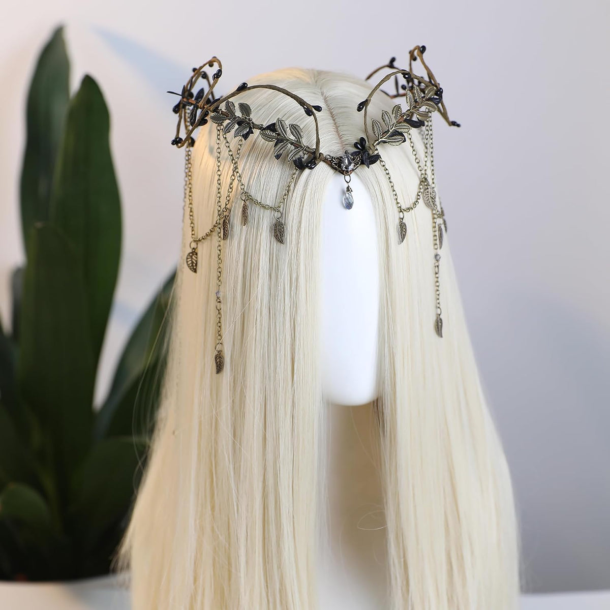 MOSTORY Viking Fairy Elf Crown with Tassel & Gemstone