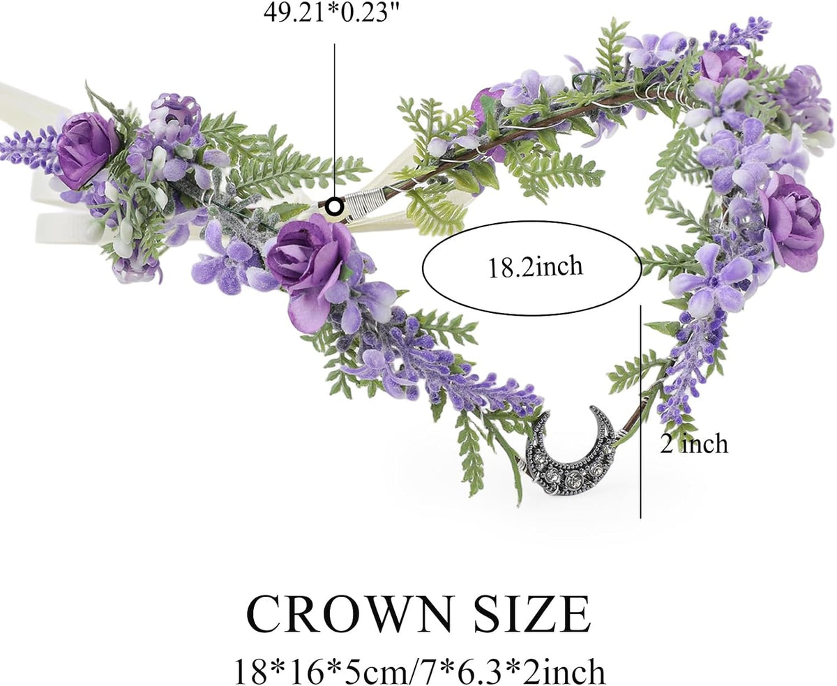 Purple Flower Fairy Crown with Moon – Renaissance Faire Headpiece