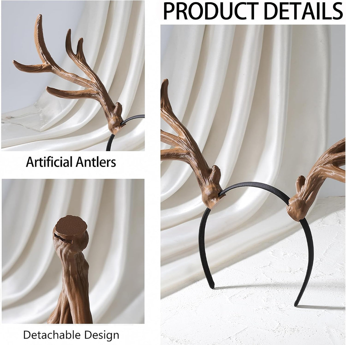 MOSTORY 3D Brown Deer Antlers Headband for Women Renaissance Cosplay