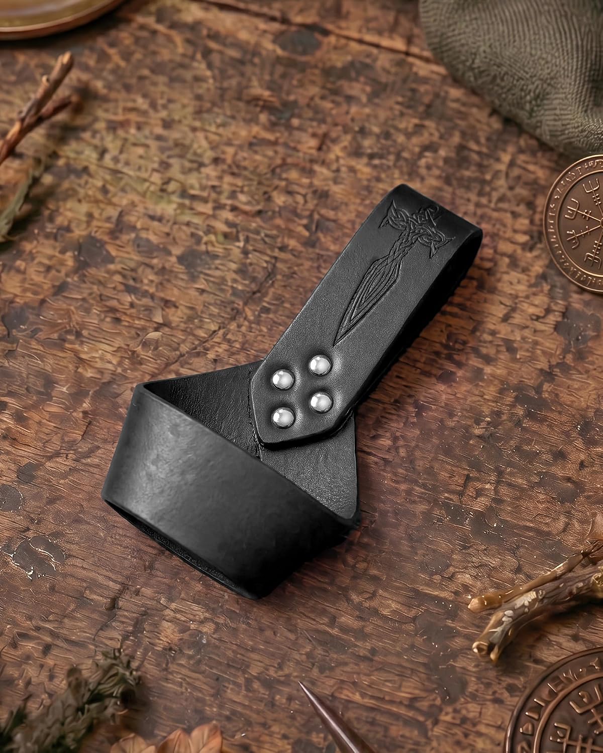 Viking Leather Sword Frog Holster, Black Renaissance