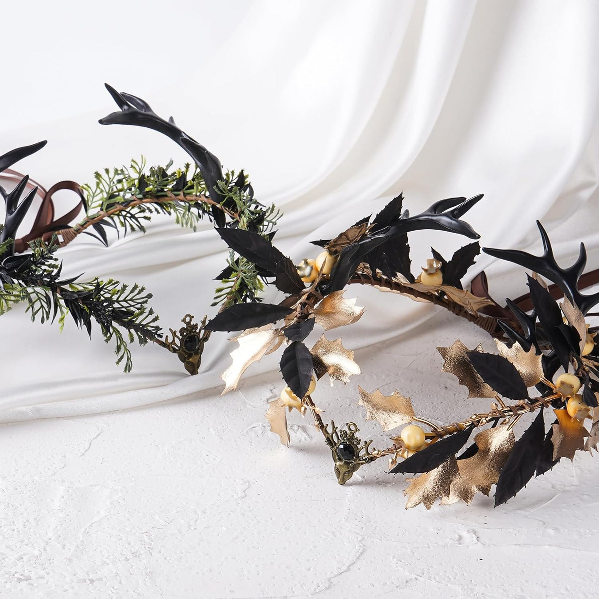Blue Flower Antler Crown – Dark Elf Gothic Floral Circlet