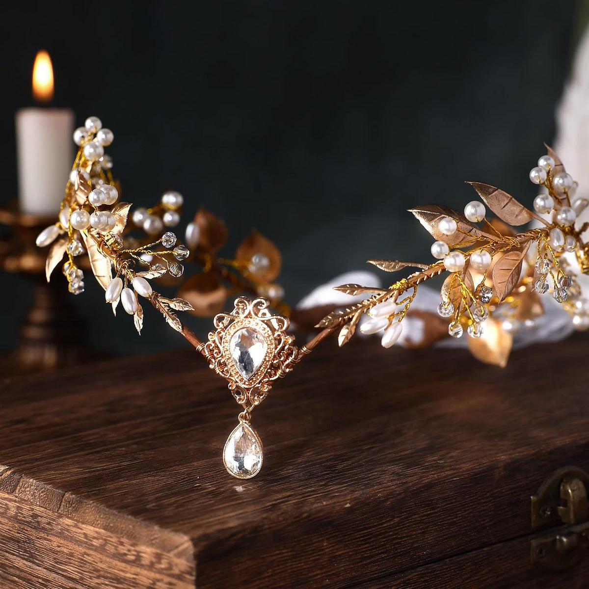 MOSTORY Gold Fairy Flower Headband Renaissance Leaf Crown