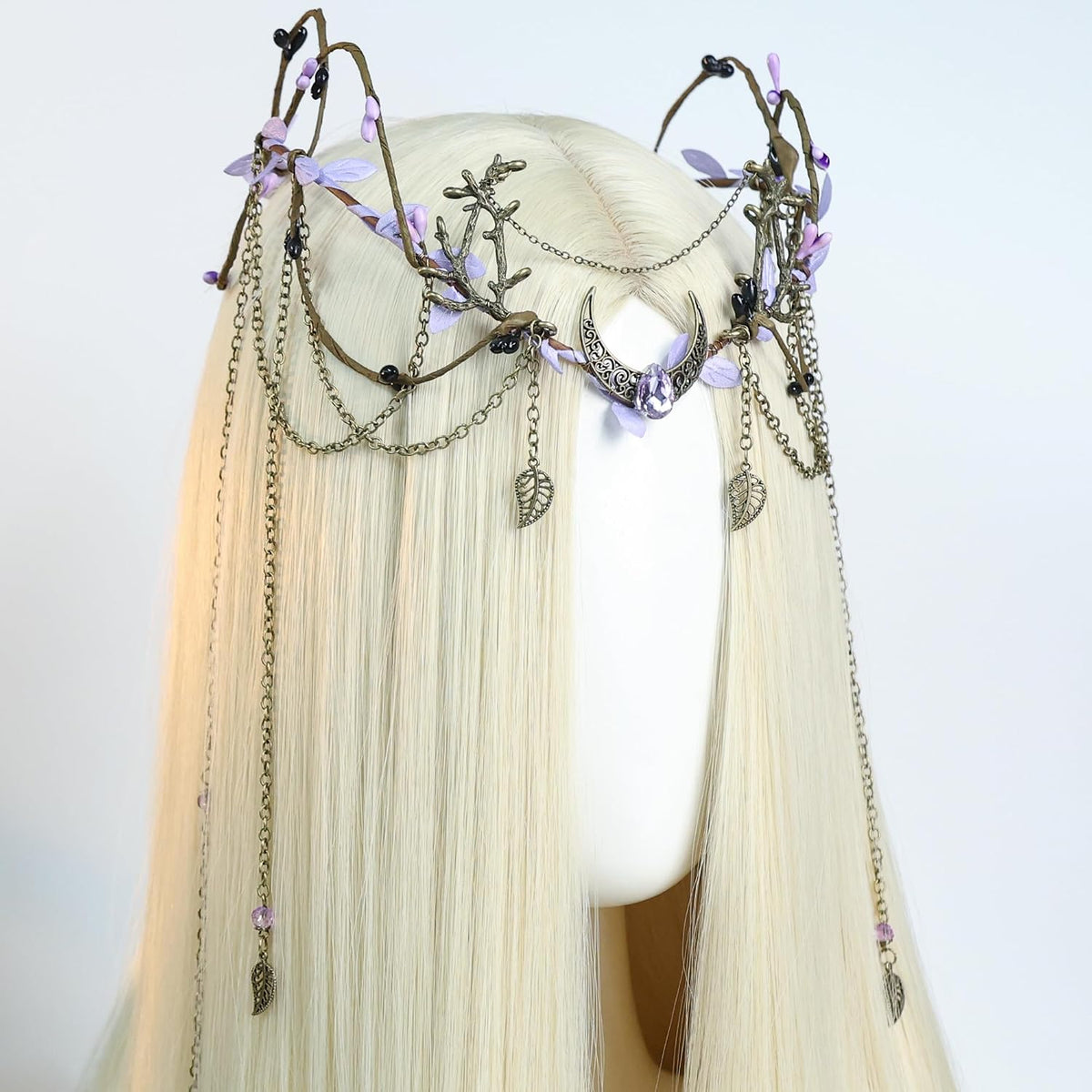 MOSTORY Women's Elf Crown Fairy Headpiece with Tassel & Moon