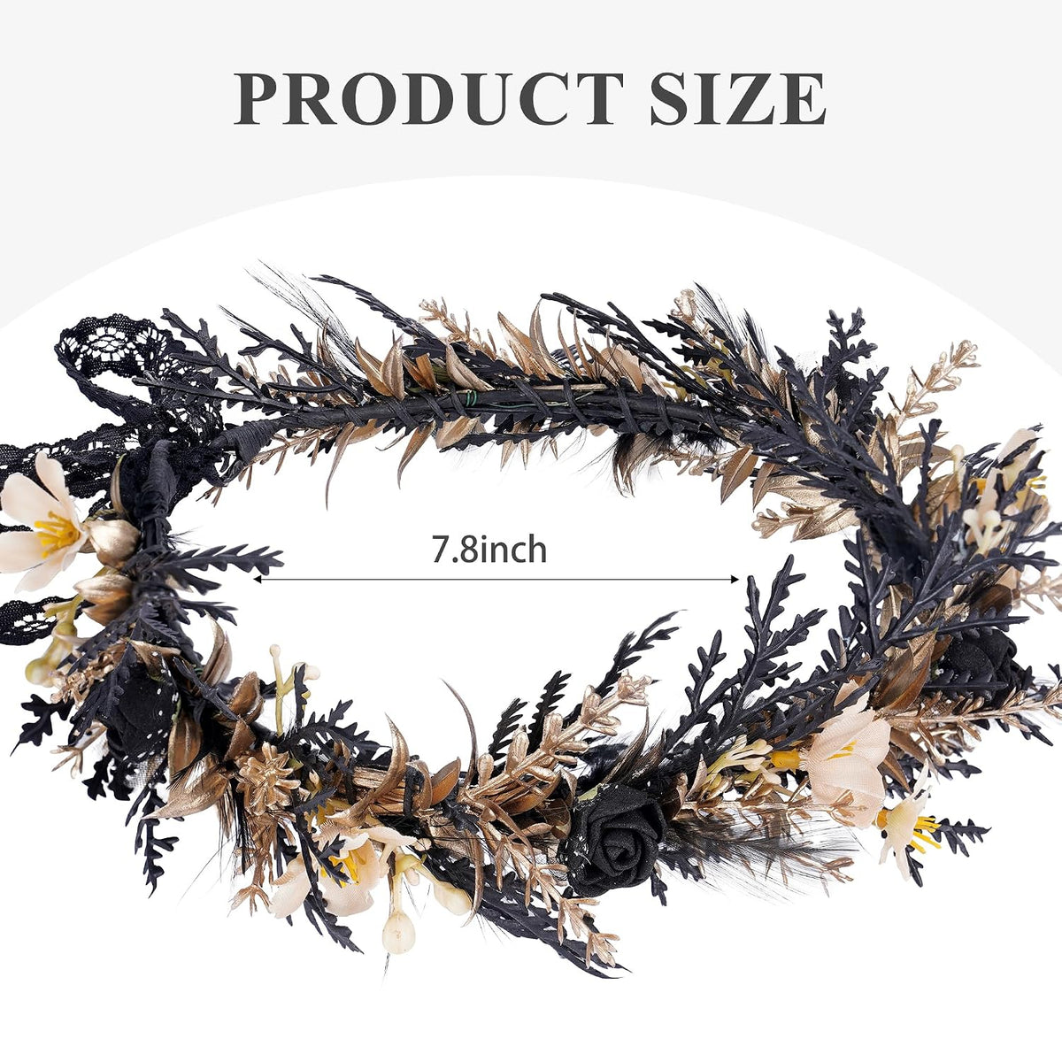 MOSTORY Gothic Black Flower Crown with Feather