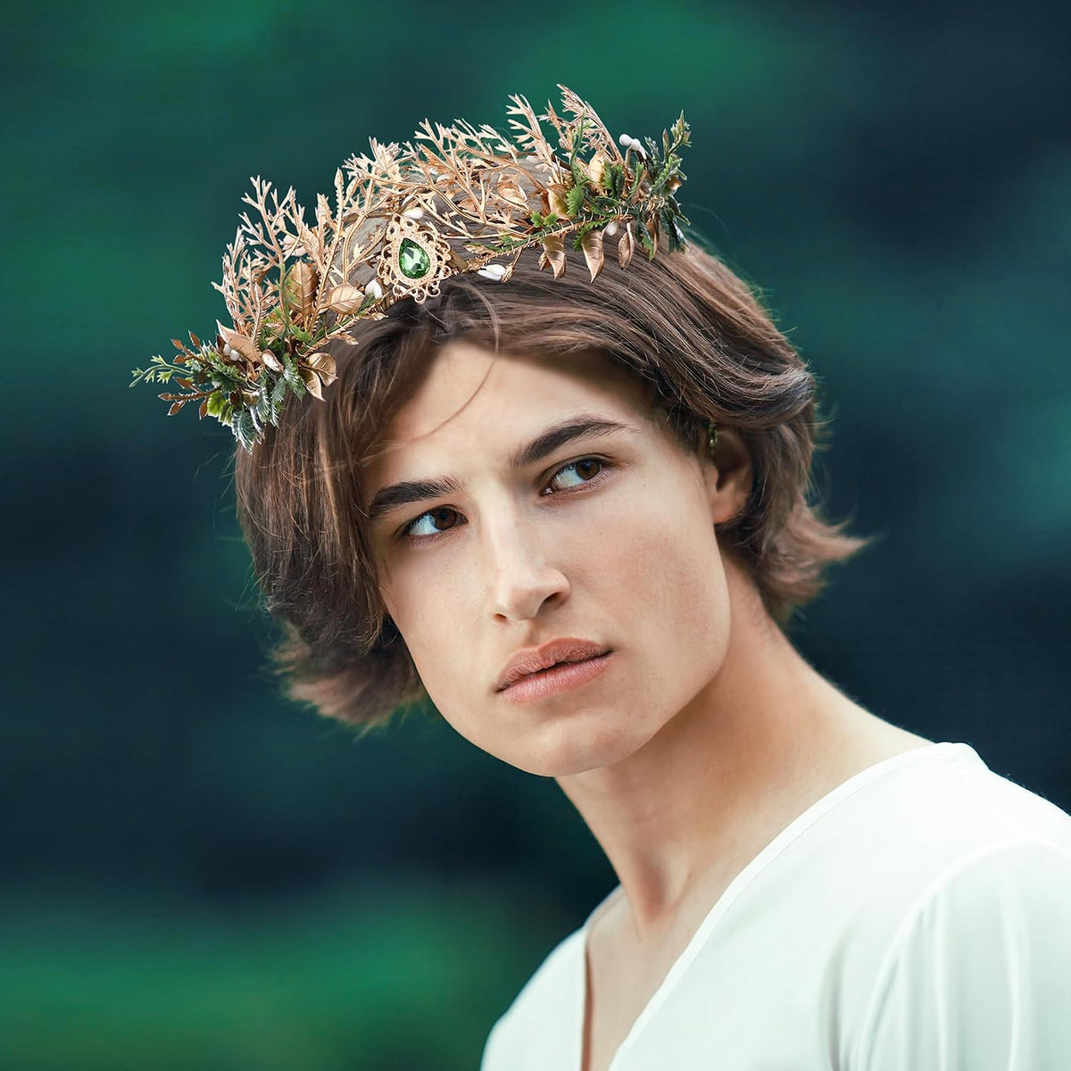 MOSTORY Renaissance Forest Fairy Leaf Crown Gold Green Elf Headpiece