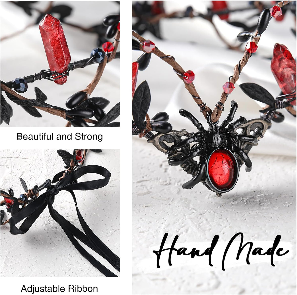 MOSTORY Gothic Crystal Crown Headband Dark Red Raw Quartz Circlet