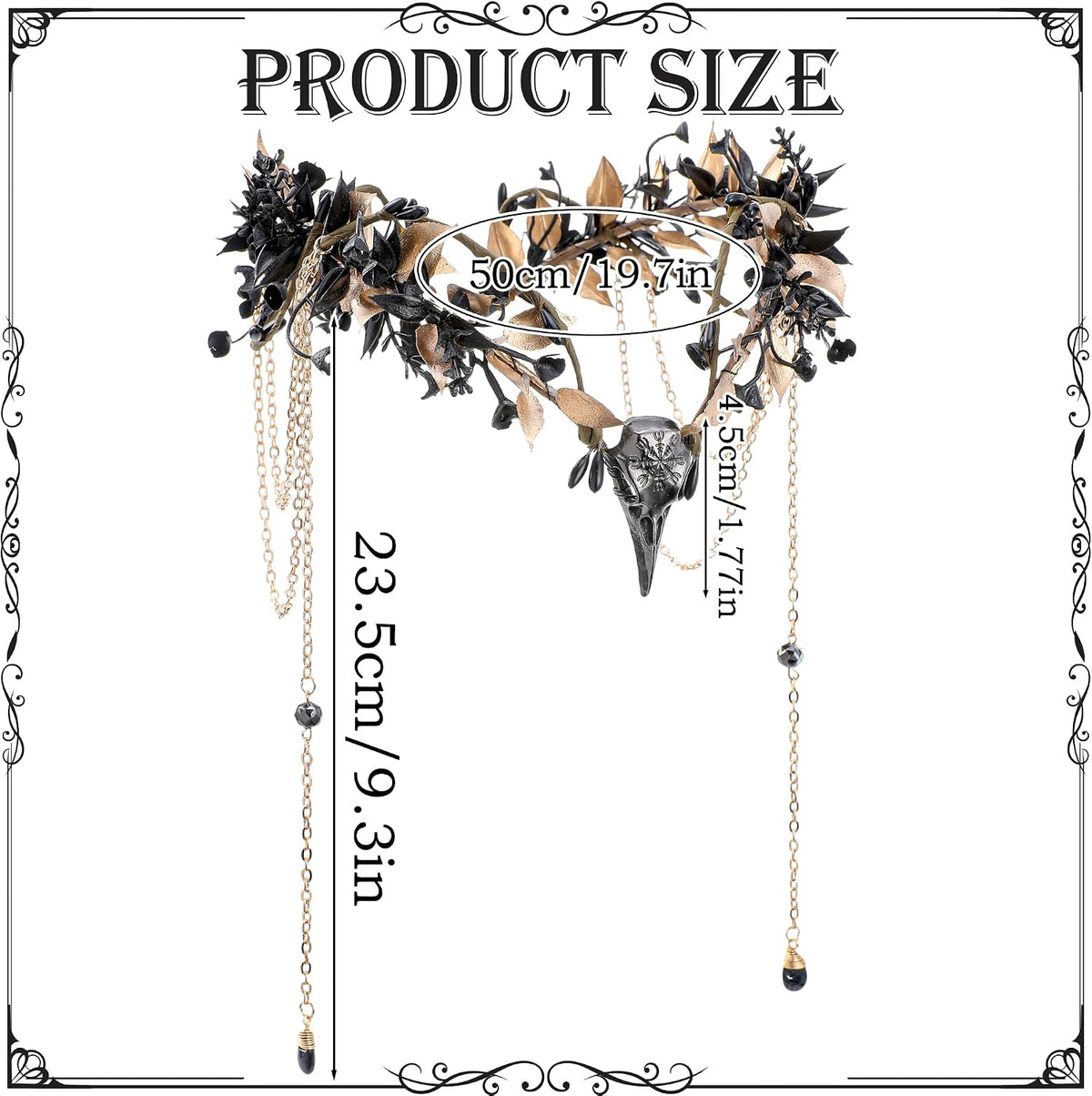 Gothic Raven Elf Crown – Black Flower Crown with Tassel