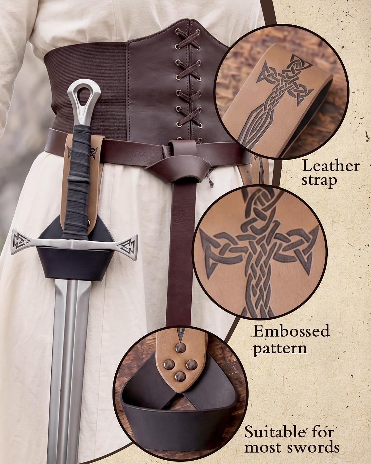 Renaissance Leather Sword Frog Holster 2 Pcs for Renfaire Cosplay