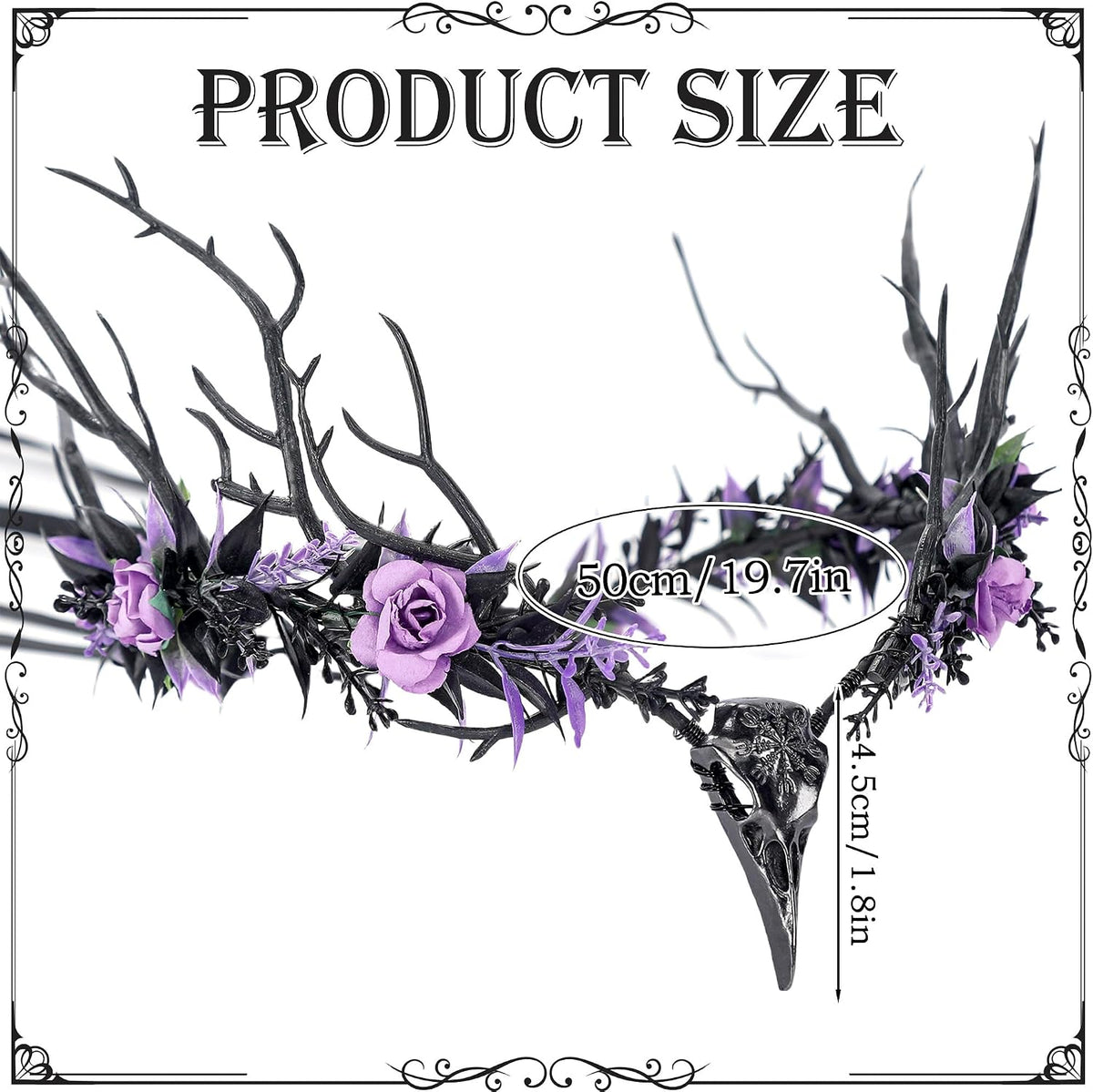 MOSTORY Gothic Flower Raven Crown, Goth Elf Circlet with Branch