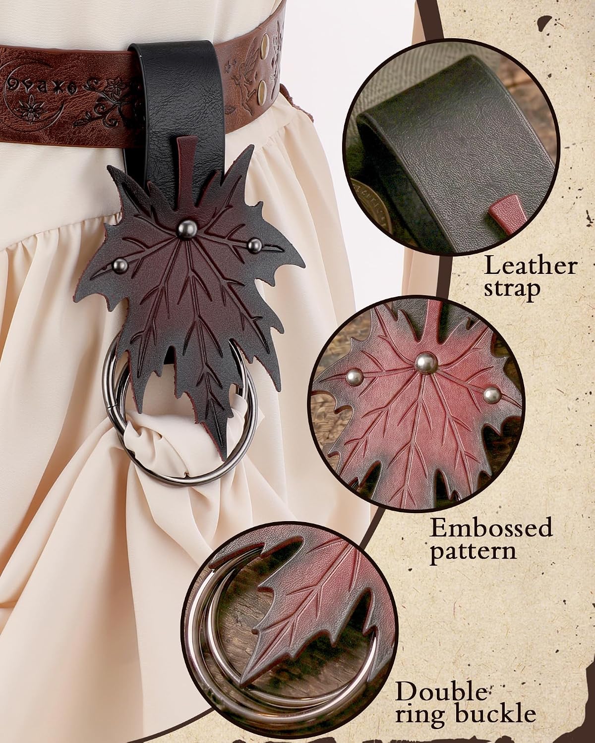 Medieval Viking Maple Leaf Leather Skirt Hikes for Renfaire Cosplay