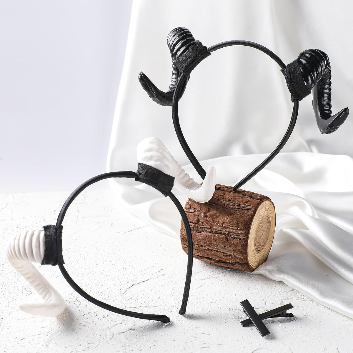 MOSTORY White Sheep Horns Headband for Men & Women
