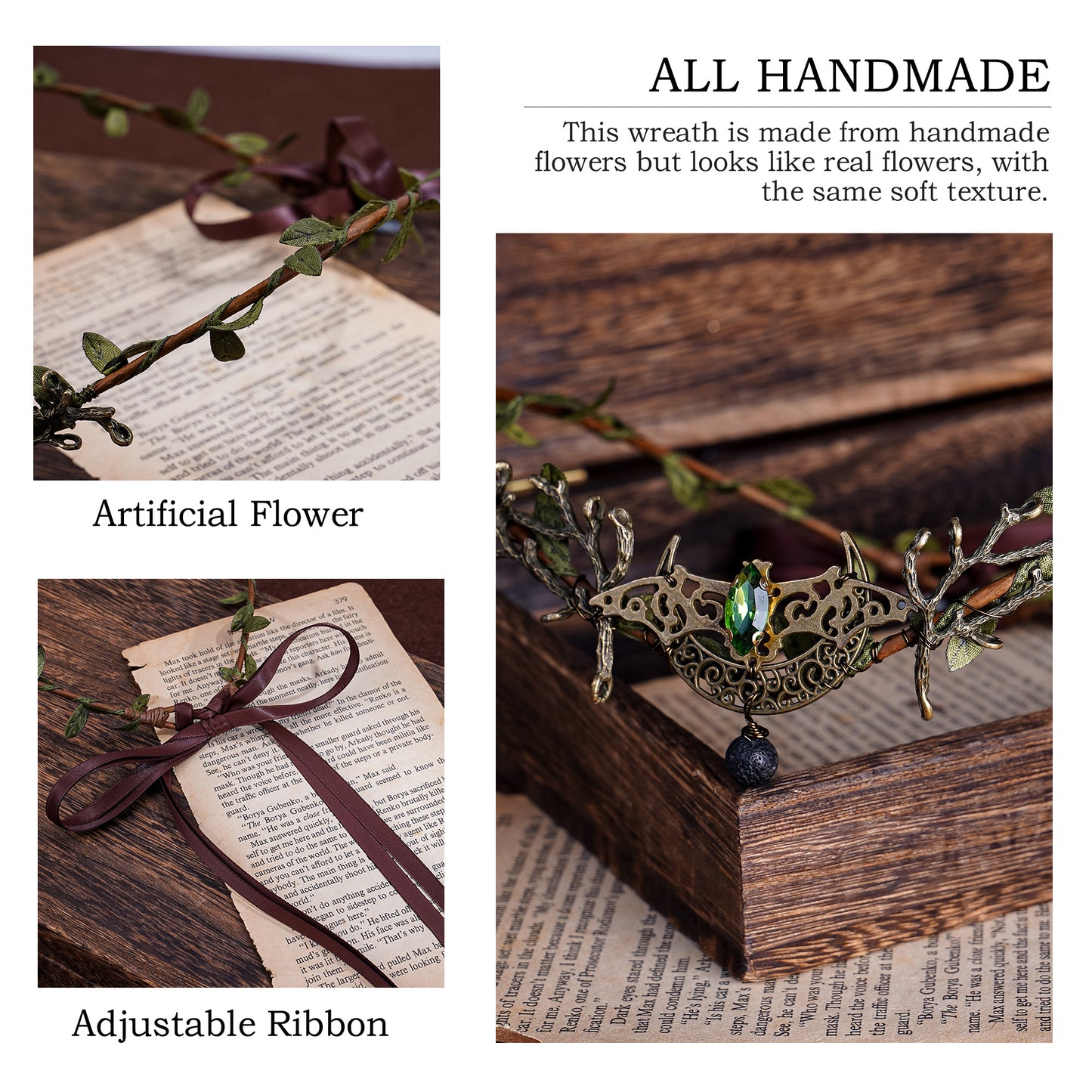 Bronze Green Woodland Crown: Elven Bat Wings Headband