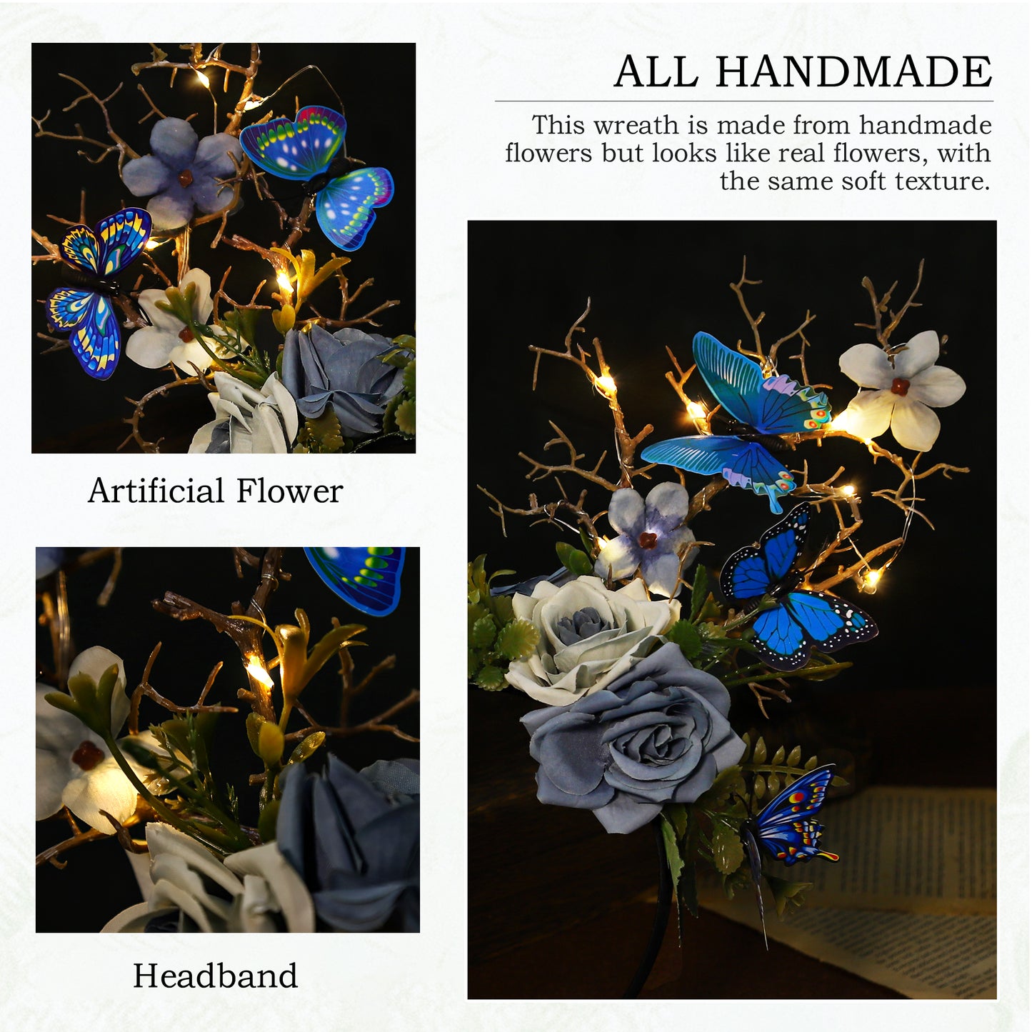 Handmade LED Butterfly Woodland Headband - Blue Branch Hairdband