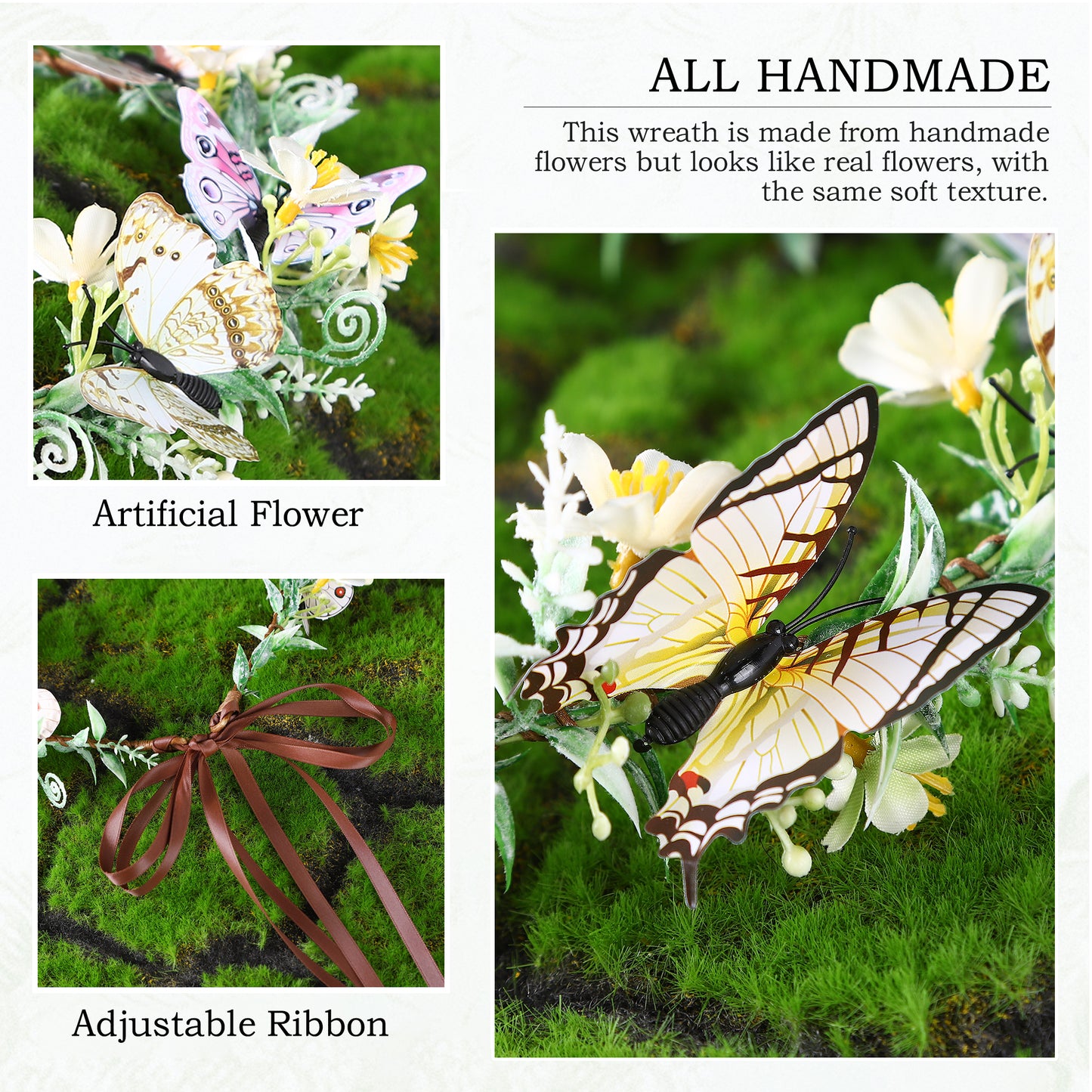 Handmade Yellow Flower Butterfly Headband - Fairy Crown Woodland Wreath Elf Floral Circlet