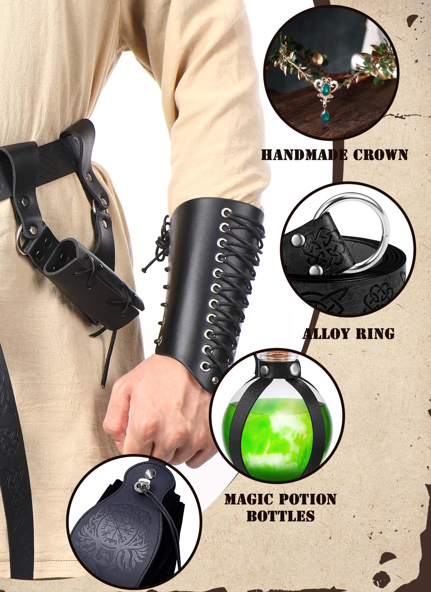 MOSTORY Renaissance Crown Accessory Set - Medieval Elf Crown and Viking Costume Kit for Mardi Gras Carnival Cosplay
