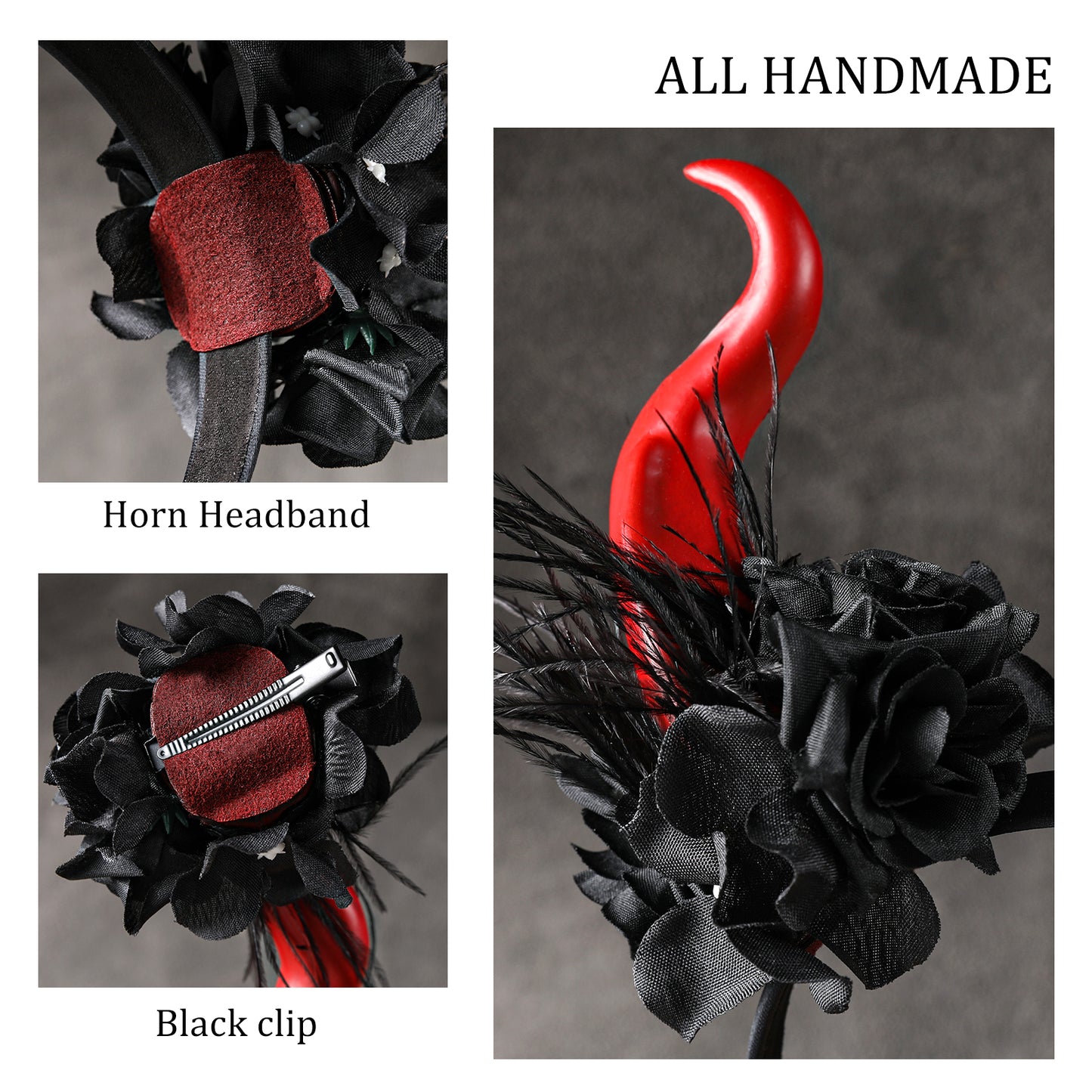 Black Halloween Horns Headband - Devil Flower Horn Headband Demon Floral Horns