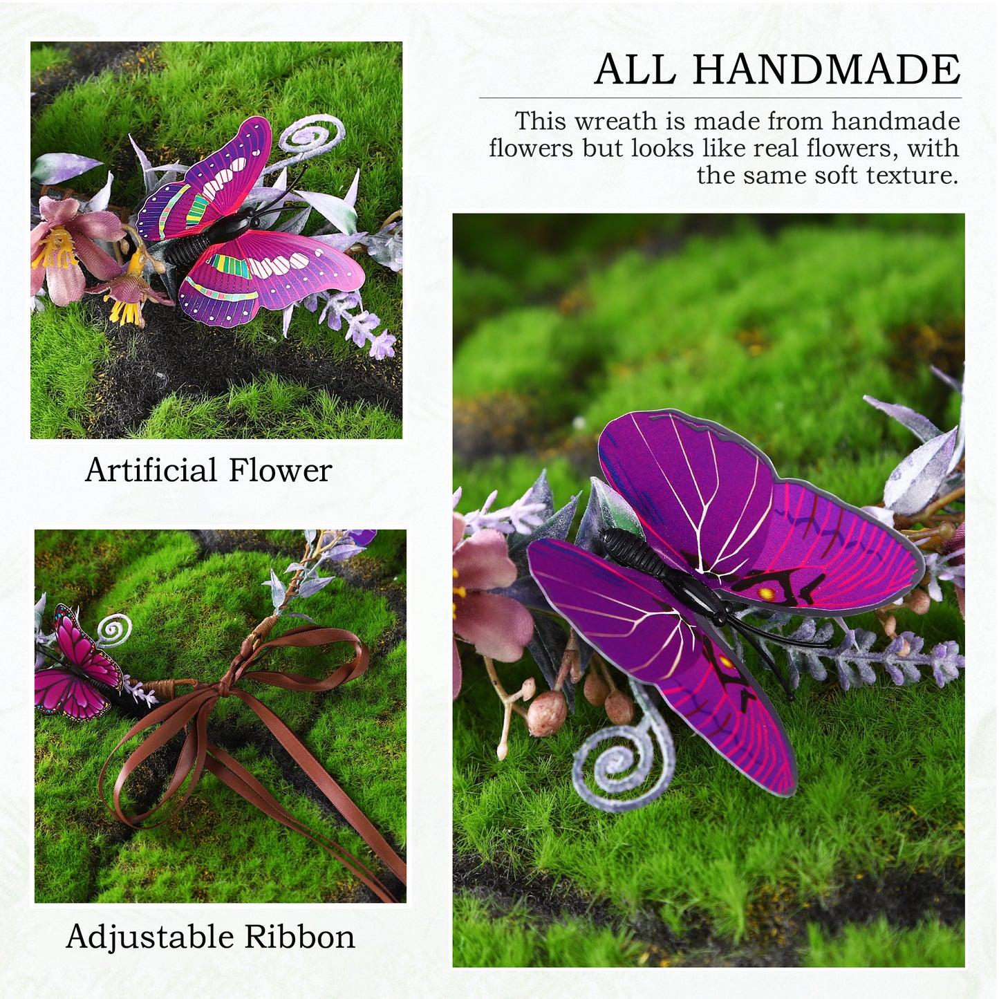 Handmade Purple Butterfly Flower Crown - Fairy Headband Floral Elf Crown