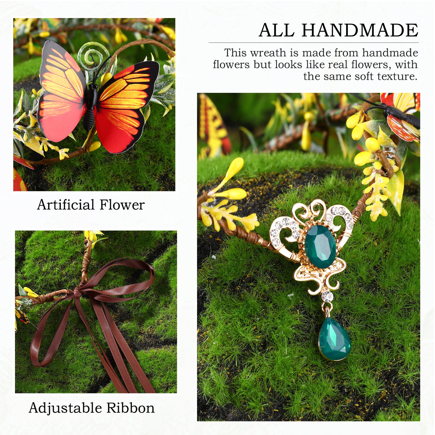 Elf Headpiece with Butterflies Fairy Green Rhinestone Crown