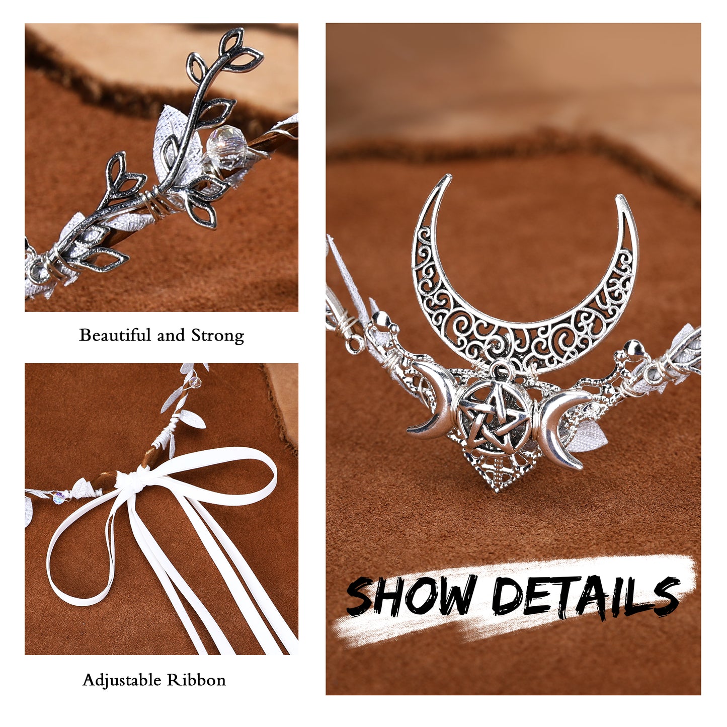 Sliver Moon Elf Headpiece: Woodland Forest Crown, Fairy Goddess Hair Accessory