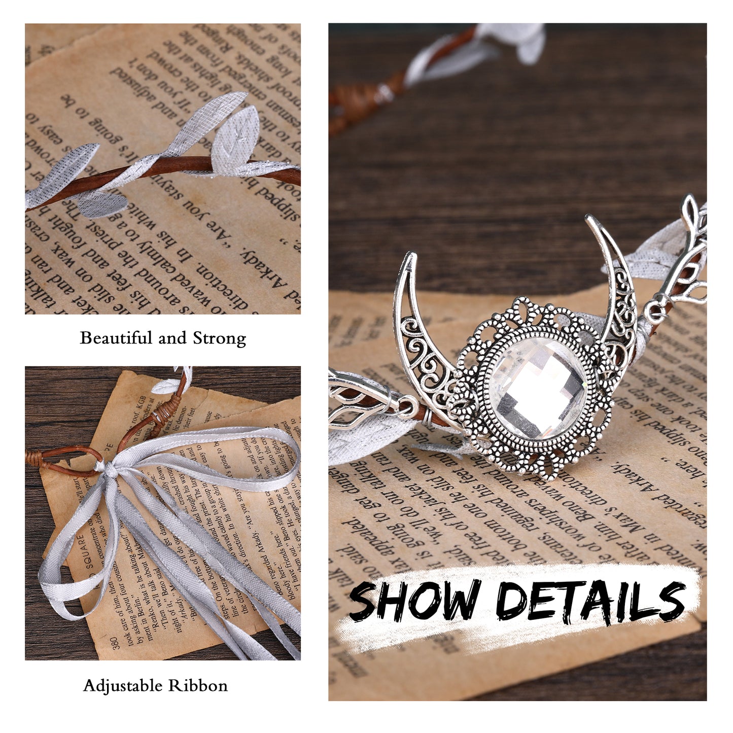 Woodland Moon Tiara Crown: Fairy Rhinestone Headpiece, Elf Leaf Crown