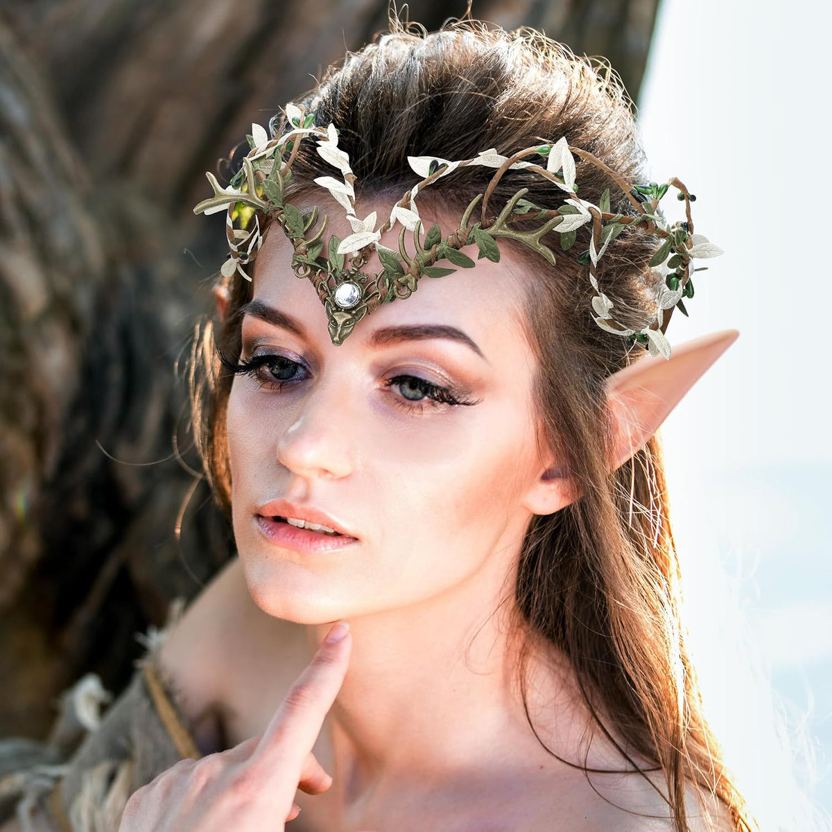 MOSTORY Antler Elf Flower Crown & Elf Ears Set