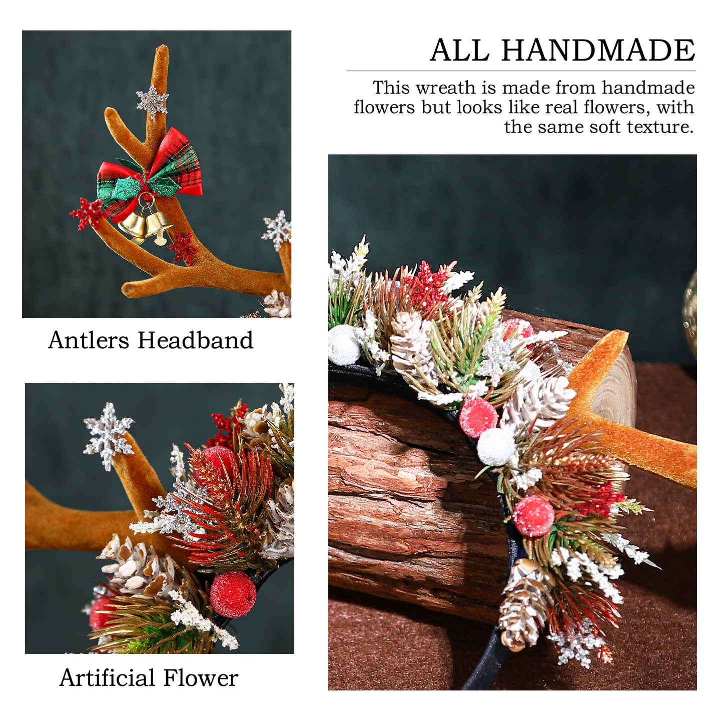 Handmade Antler Christmas Headband - Brown Woodland Reindeer Headband