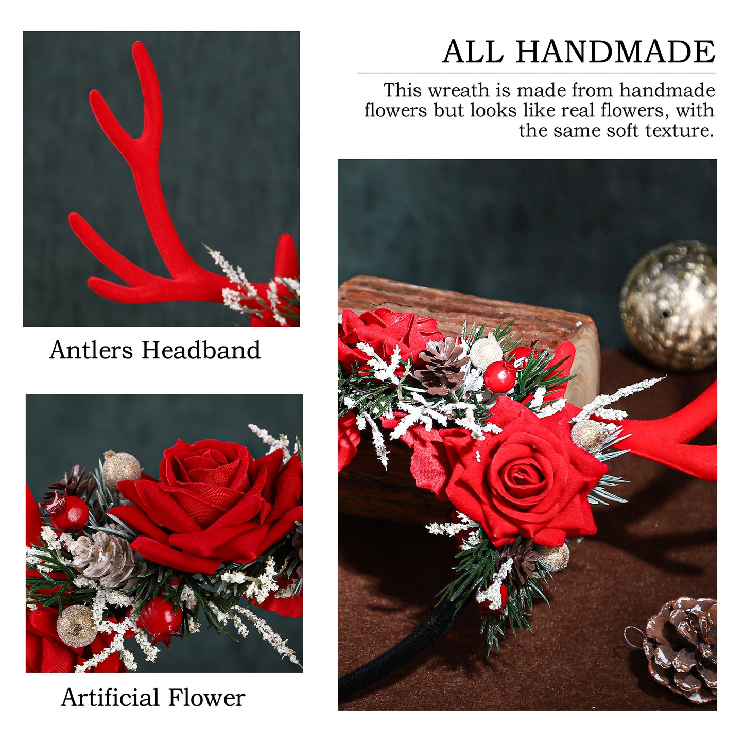 Handmade Christams Red Antler Headband