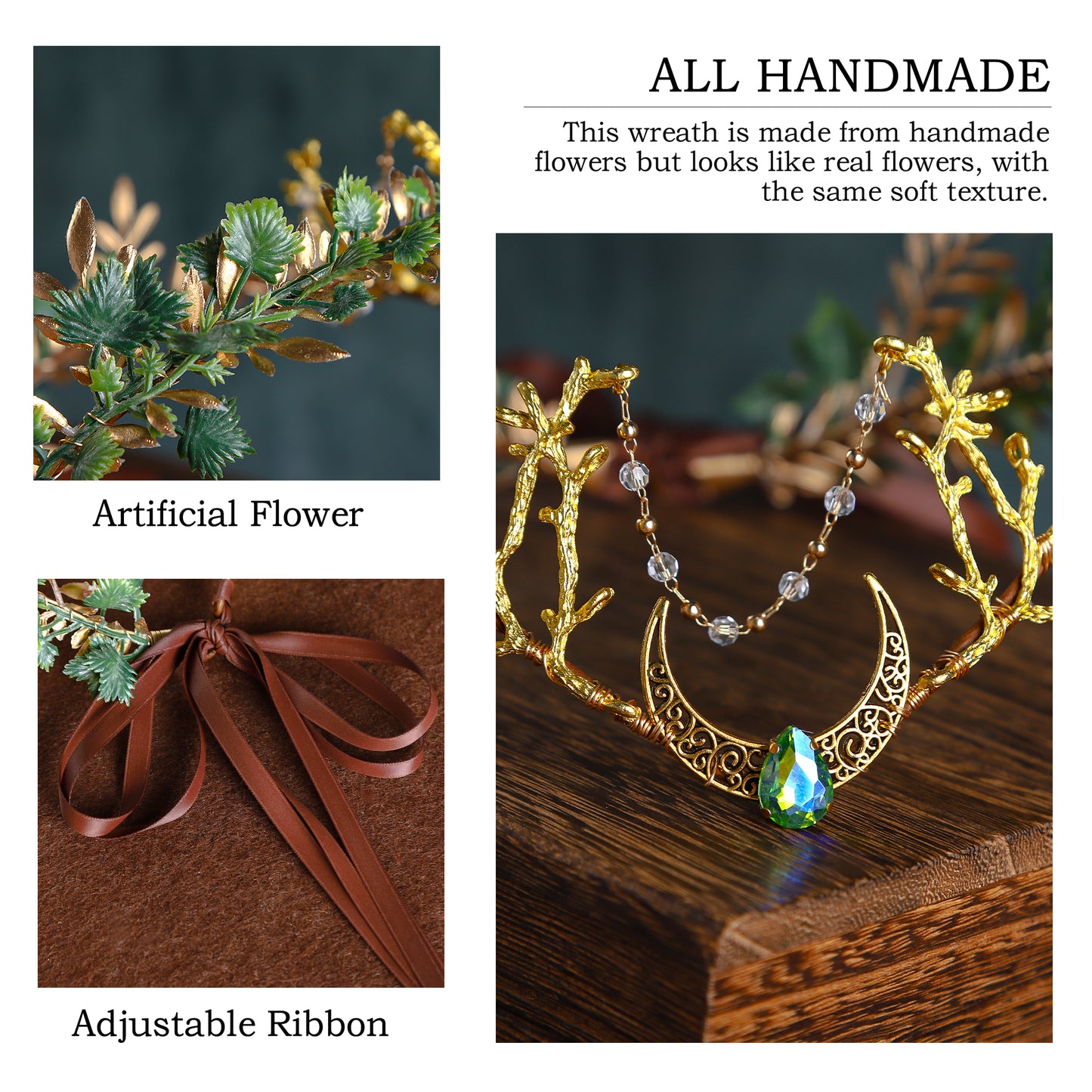 Handmade Flower Fairy Moon Crown - Woodland Elf Headpiece