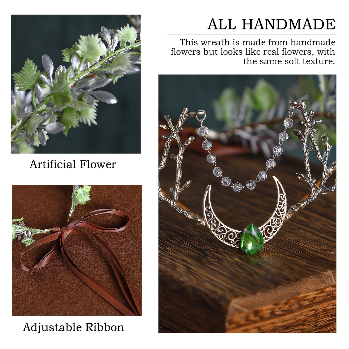 Handmade Moon Flower Crown - Fairy Headpiece Woodland Elf Circlet Forest Tiara
