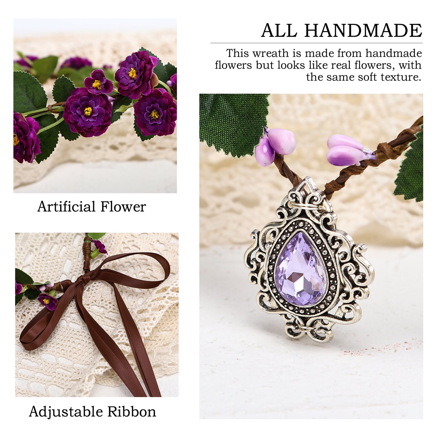 Elf Fairy Flower Headband - Renaissance Flower Leaf Crystal Crown