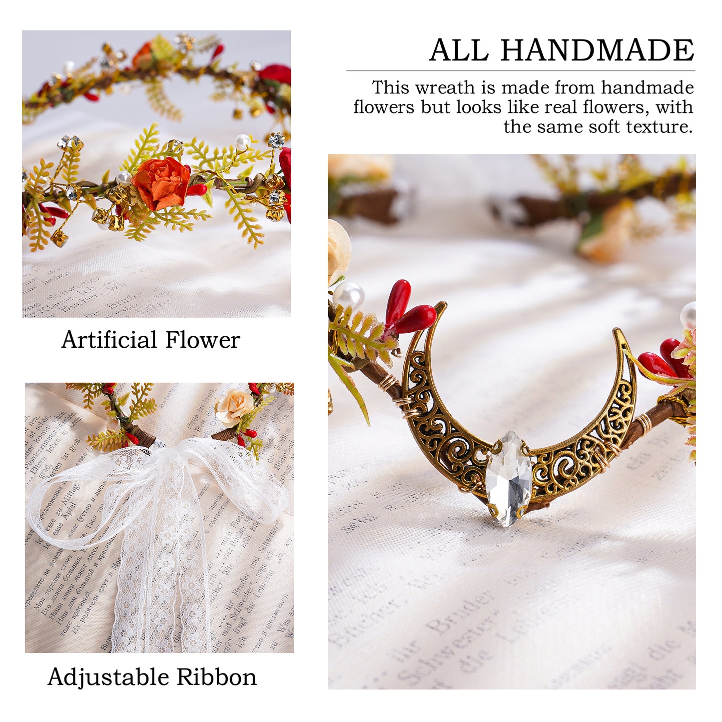 Moon Elf Crown - Fairy Flower Headpiece Woodland Floral Tiara Forest Floral Headband