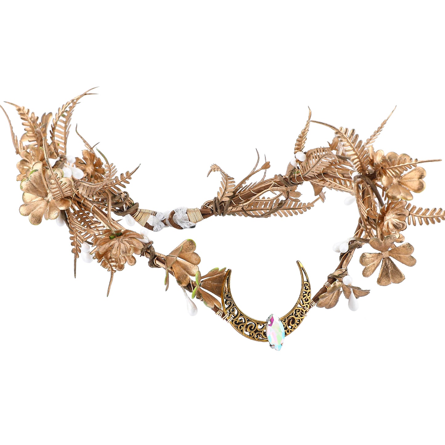 Handmade Gold Moon Flower Crown - Woodland Fairy Headband