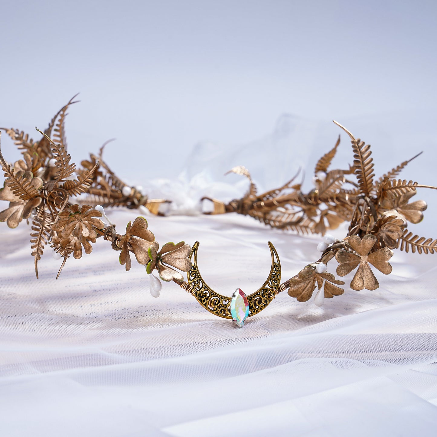 Handmade Gold Moon Flower Crown - Woodland Fairy Headband