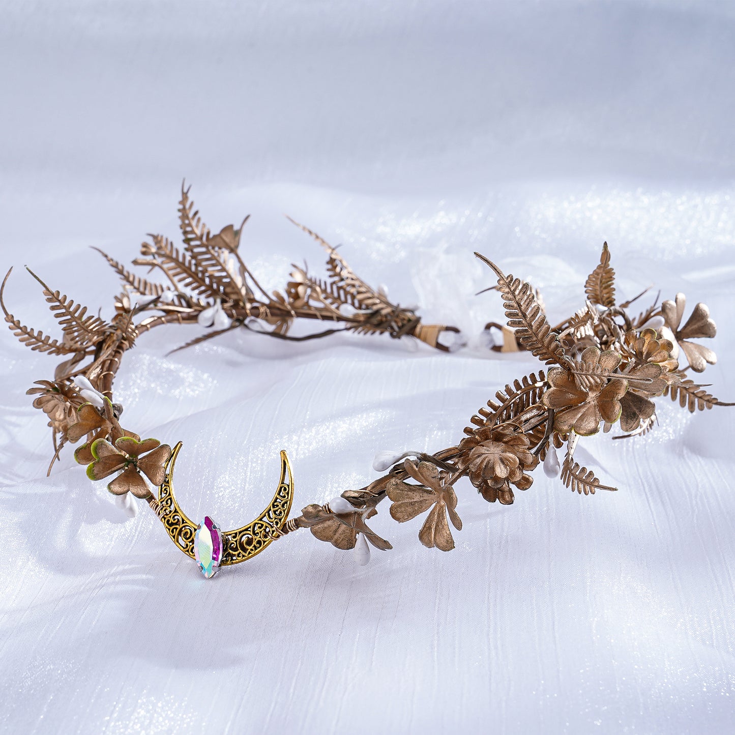 Handmade Gold Moon Flower Crown - Woodland Fairy Headband