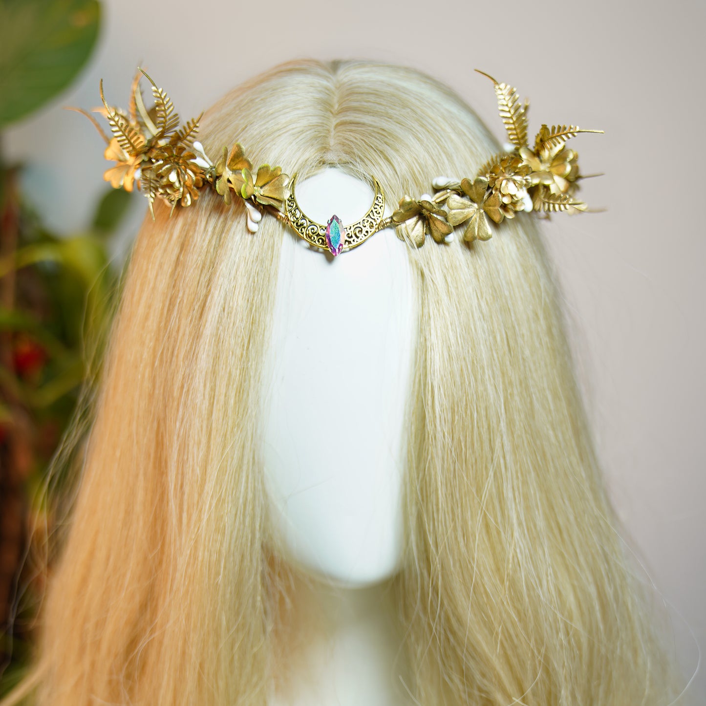 Handmade Gold Moon Flower Crown - Woodland Fairy Headband