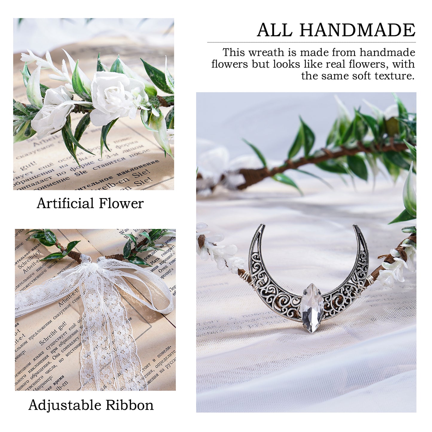 Handmade Fairy Flower Crown - Woodland Moon Headpiece