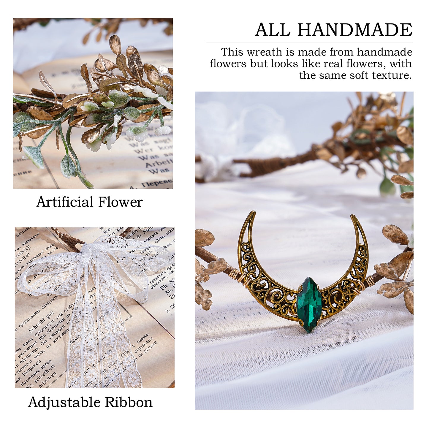 Handmade Gold Flower Moon Headpiece - Fairy Floral Crown