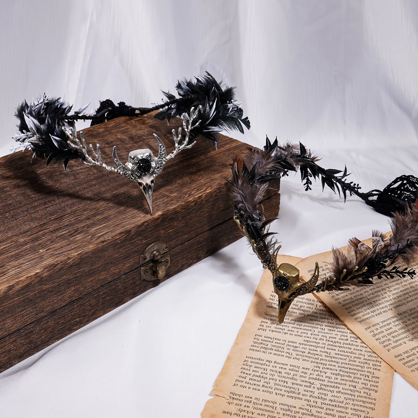 Handmade Brown Feather Crown - Gothic Flower Headpiece Elf Moon Cirlet