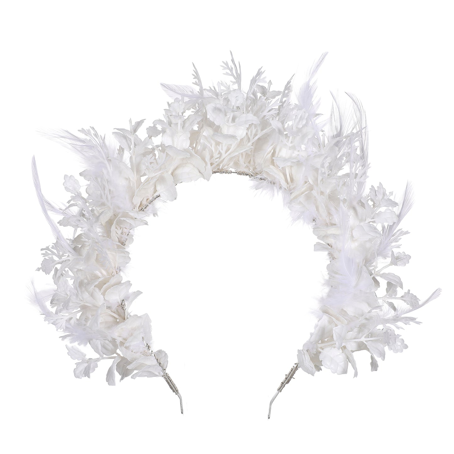 White Feather Crown - Flower Halo Headband Bohemian Hairband with Leaves Fairy Headpiece