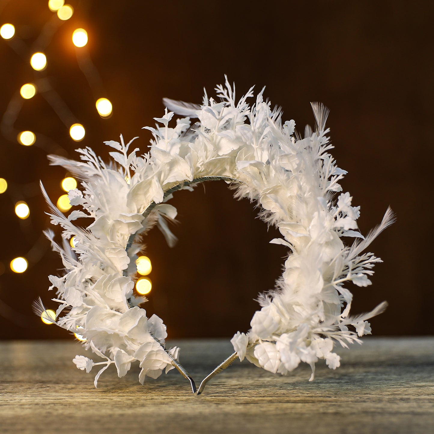White Feather Crown - Flower Halo Headband Bohemian Hairband with Leaves Fairy Headpiece