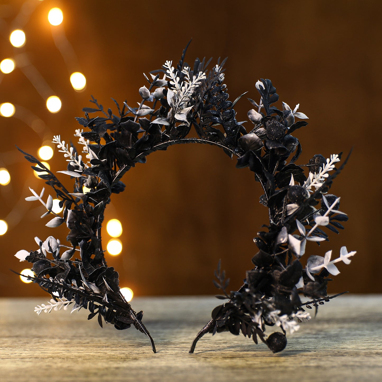 Black Flower Halo Crown - Handmade Gothic Floral Headpiece Dak Flower Headband