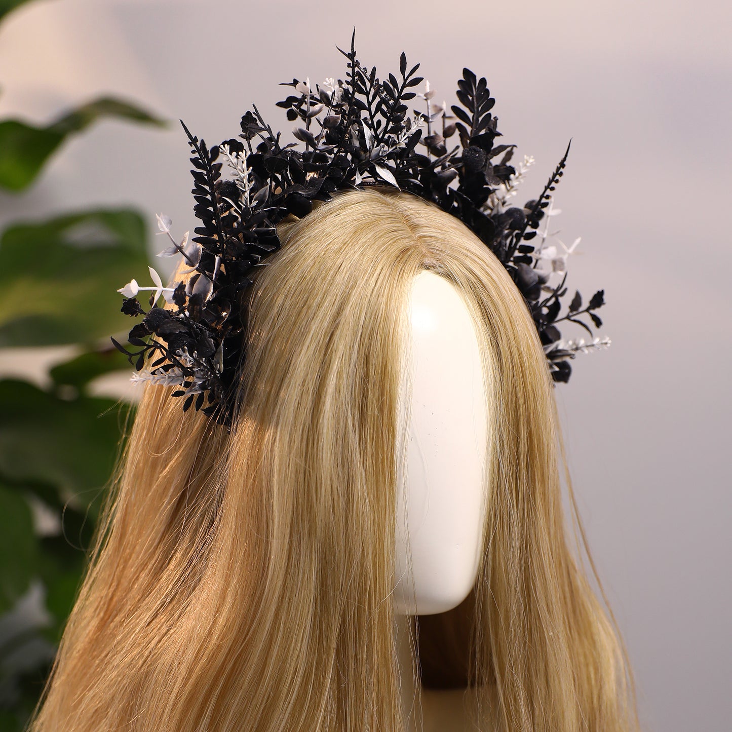 Black Flower Halo Crown - Handmade Gothic Floral Headpiece Dak Flower Headband