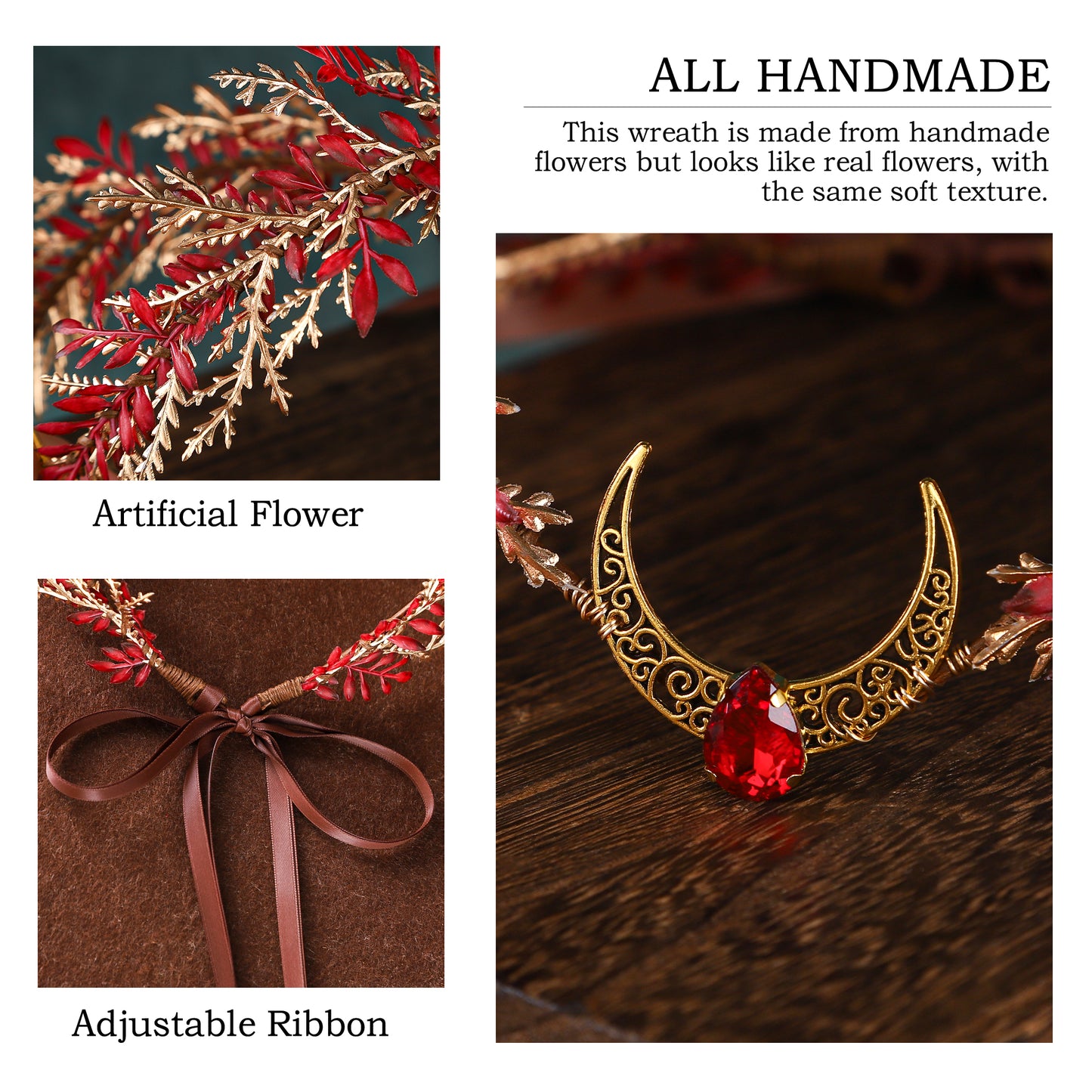 Handmade Golden Leaf Crown - Woodland Moon Headband Forest Elf Headpiece