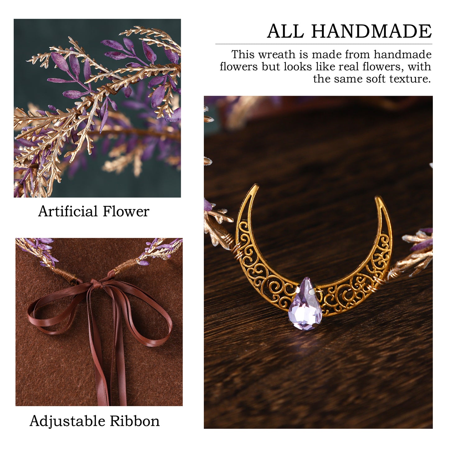 Handmade Gold Leaf Moon Crown - Forest Elven Tiara