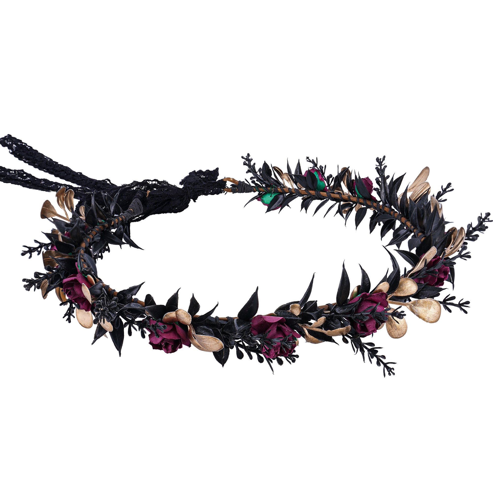MOSTORY Black Flower Crown - Gothic Fairy Headband For Renaissance & Cosplay