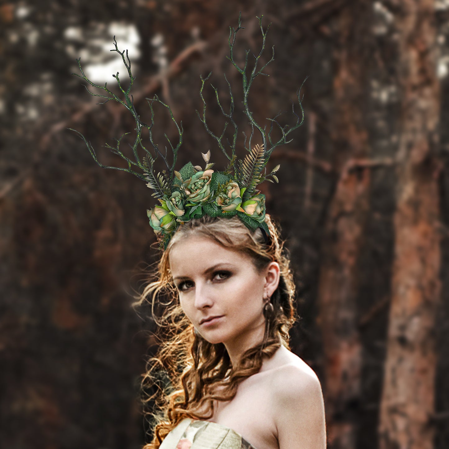 Green Branch Crown: Woodland Flower Headband