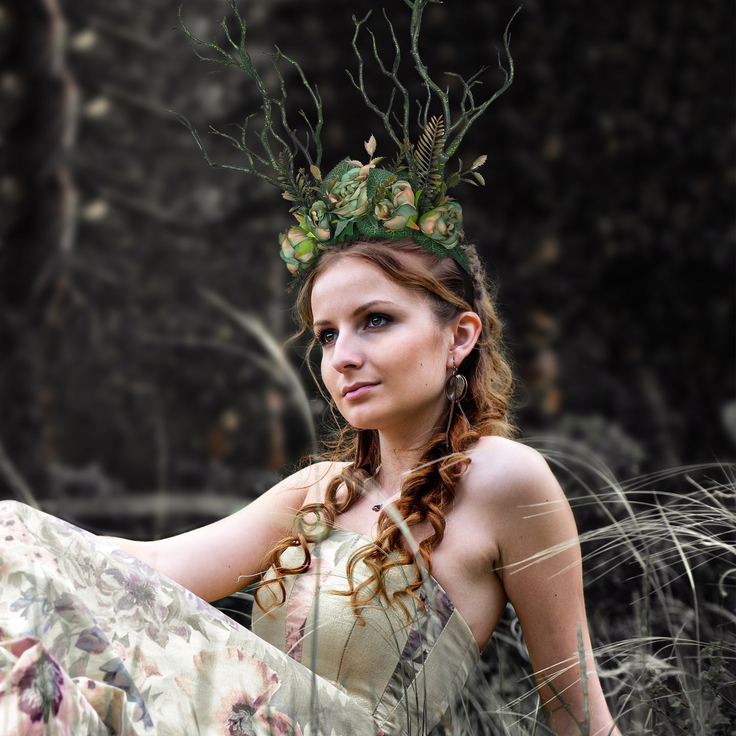 Green Branch Crown: Woodland Flower Headband