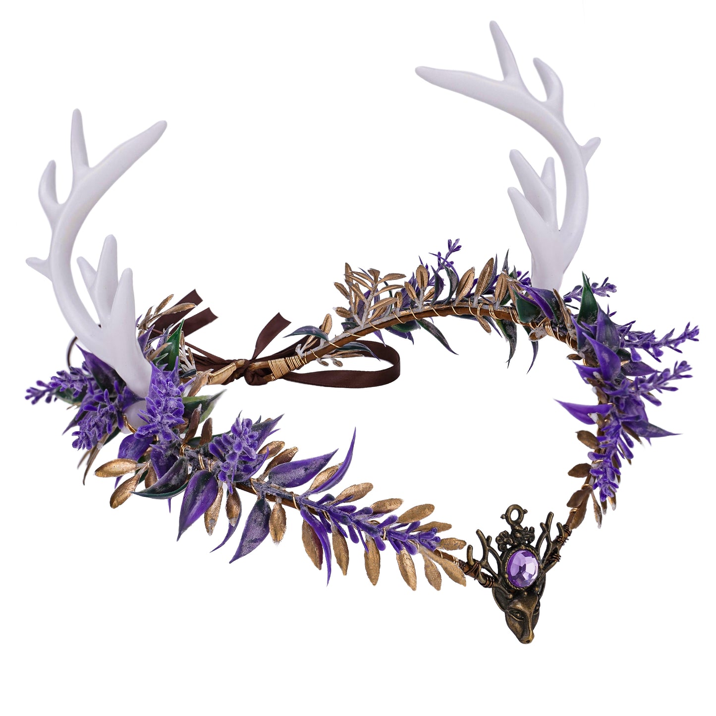 Handmade Pueple Antler Fairy Crown - Elf Flower Headband